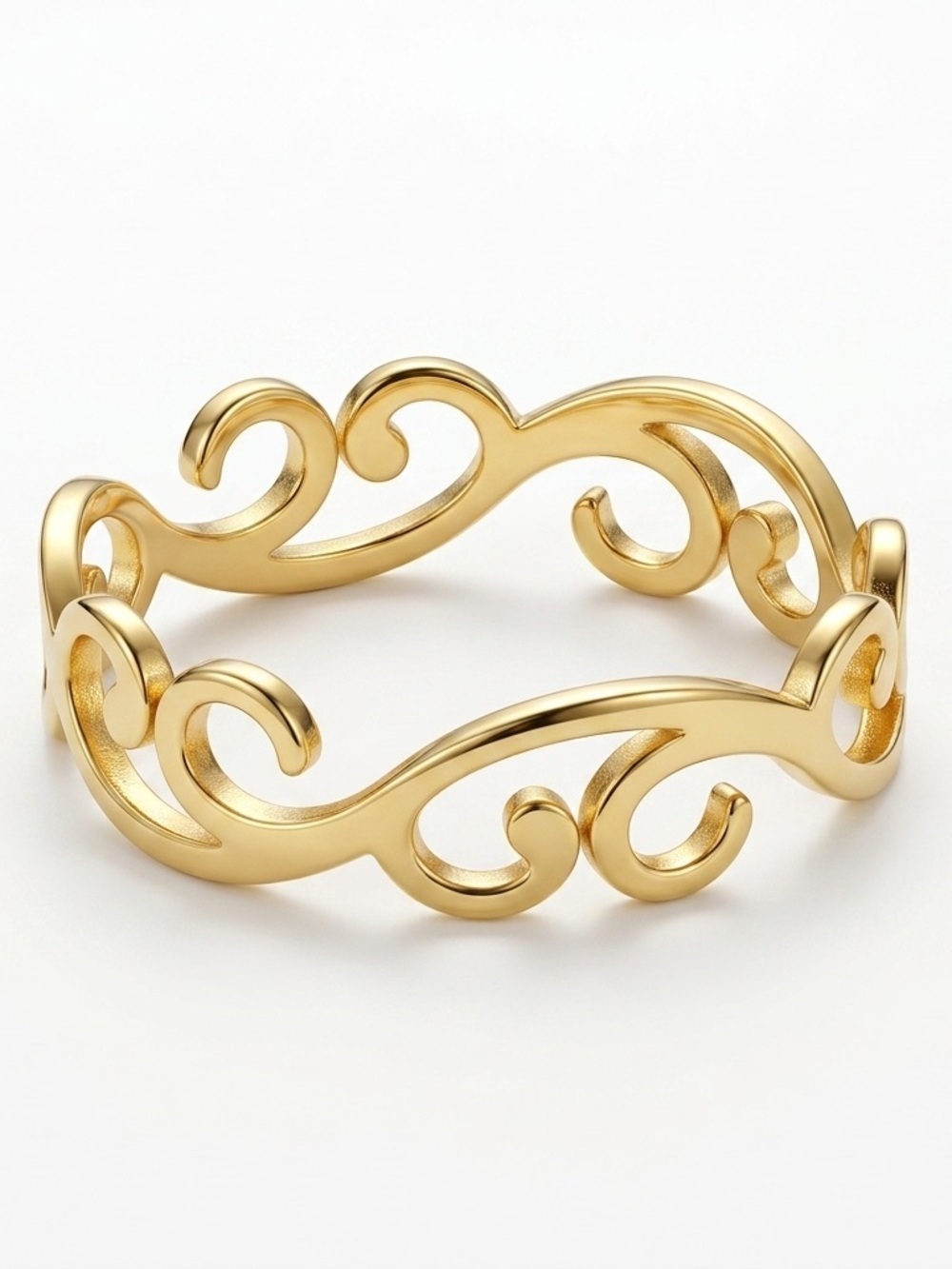 Elegant Gold Stainless Steel Wave Swirl Minimalist Dainty Vintage Ring
